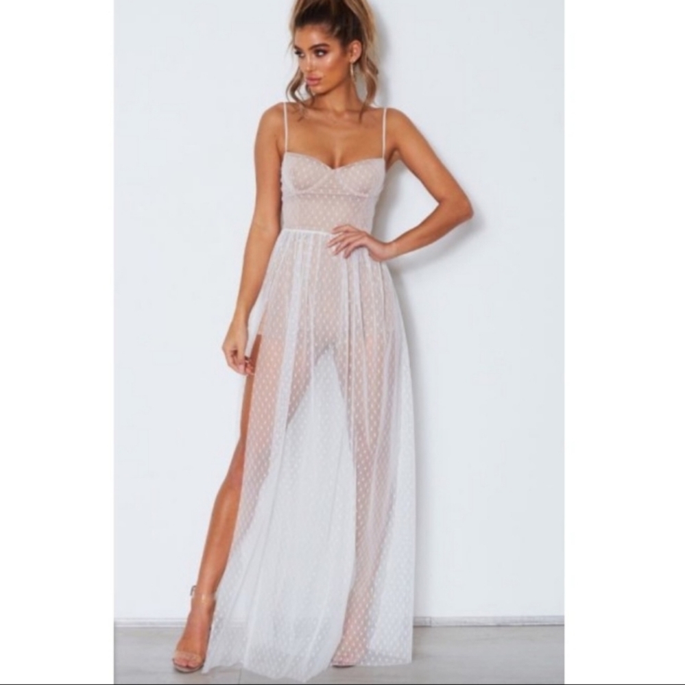 White Fox Totally Bangin' Mesh Maxi Dress White